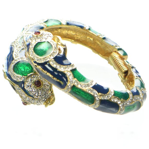 Vintage Kenneth Jay Lane Enamel & Crystal Snake Bracelet - Picture 6 of 9